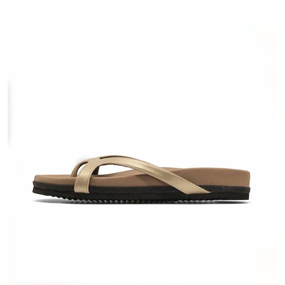 NEW ROAM women's demi thong slip-on sandal in vegan gold leather